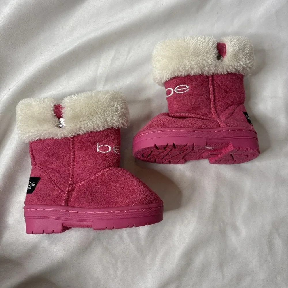 Bebe Girls‎ Toddler Size 5  Pink Faux Suede Faux-Fur  Slip On Boots